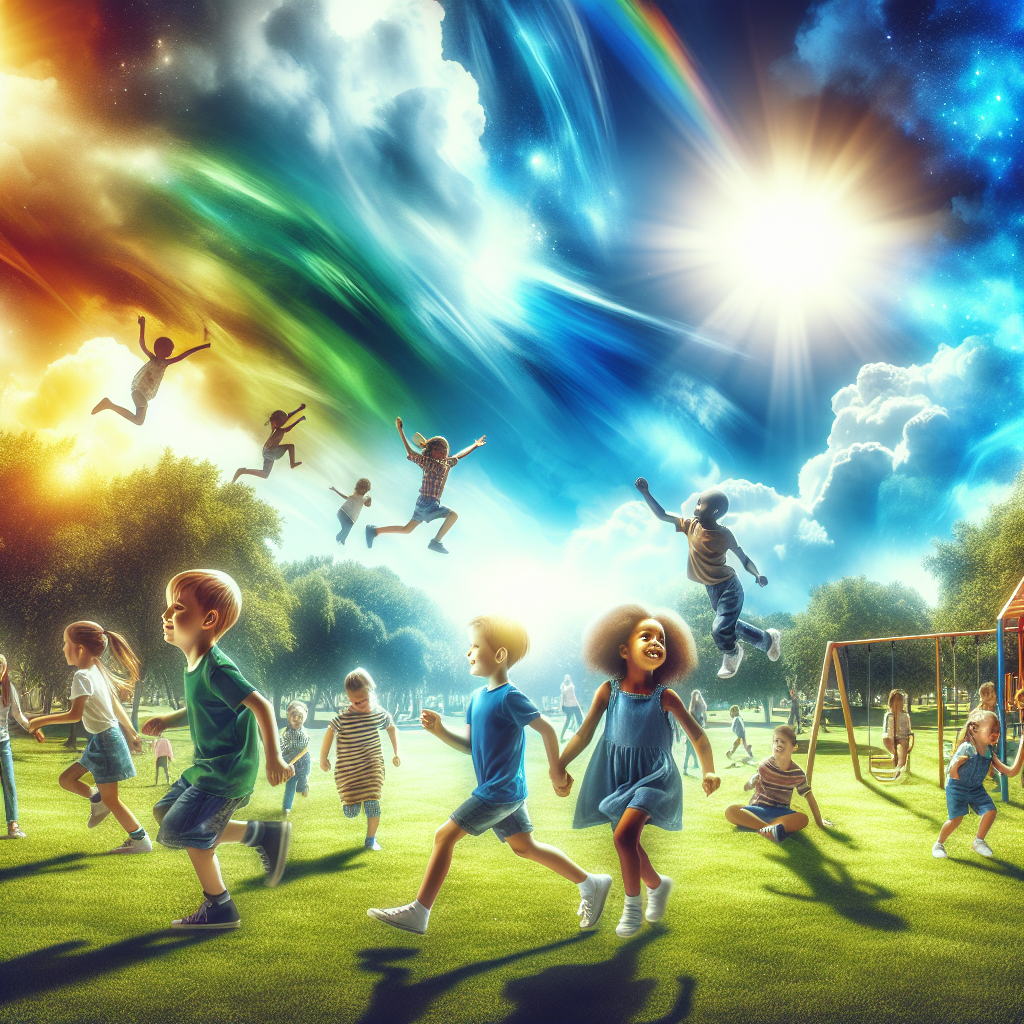 A colorful illustration of children playing together